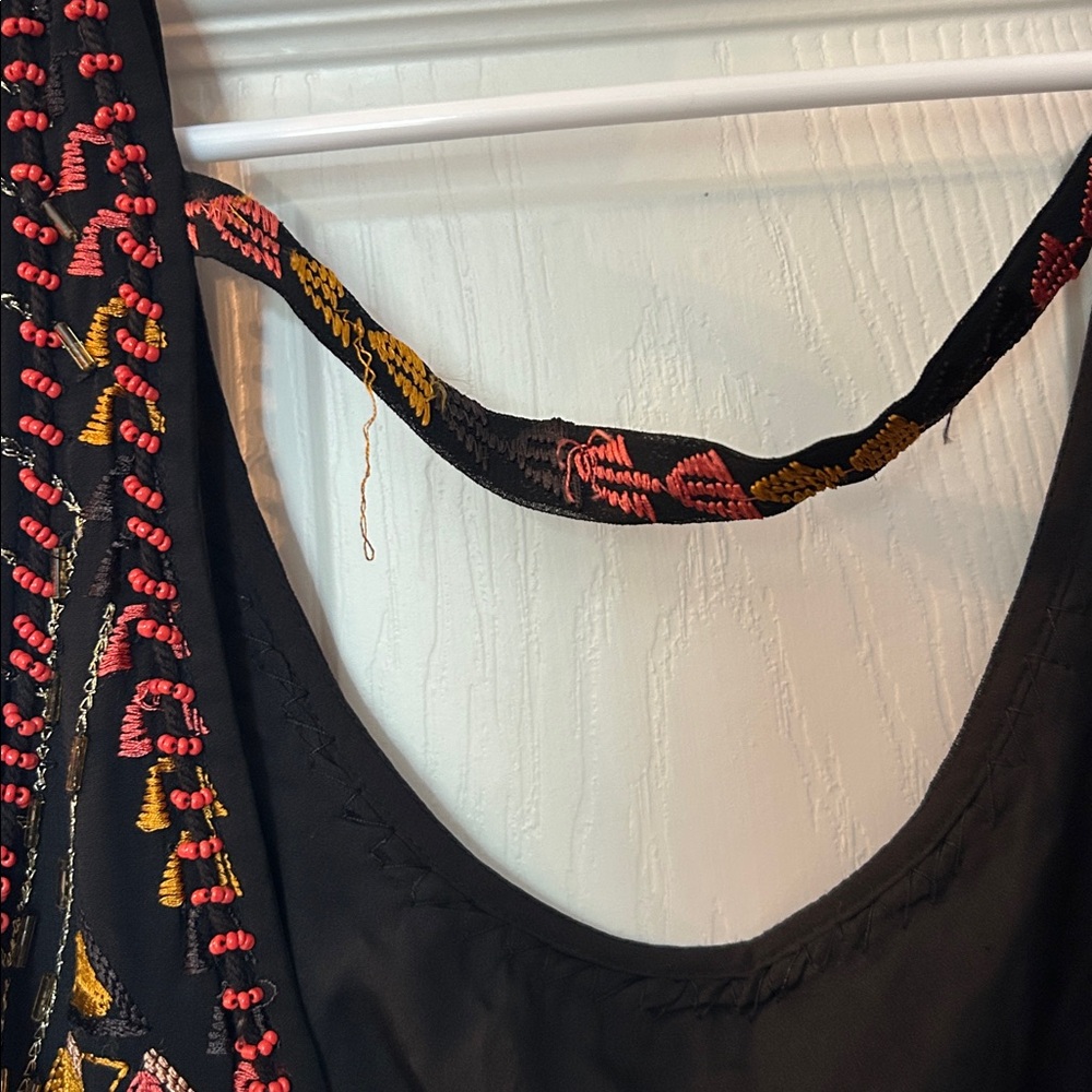 Free People Size XS Boho Embroidered Black Tank Dress with Geometric Accents - Picture 4 of 6